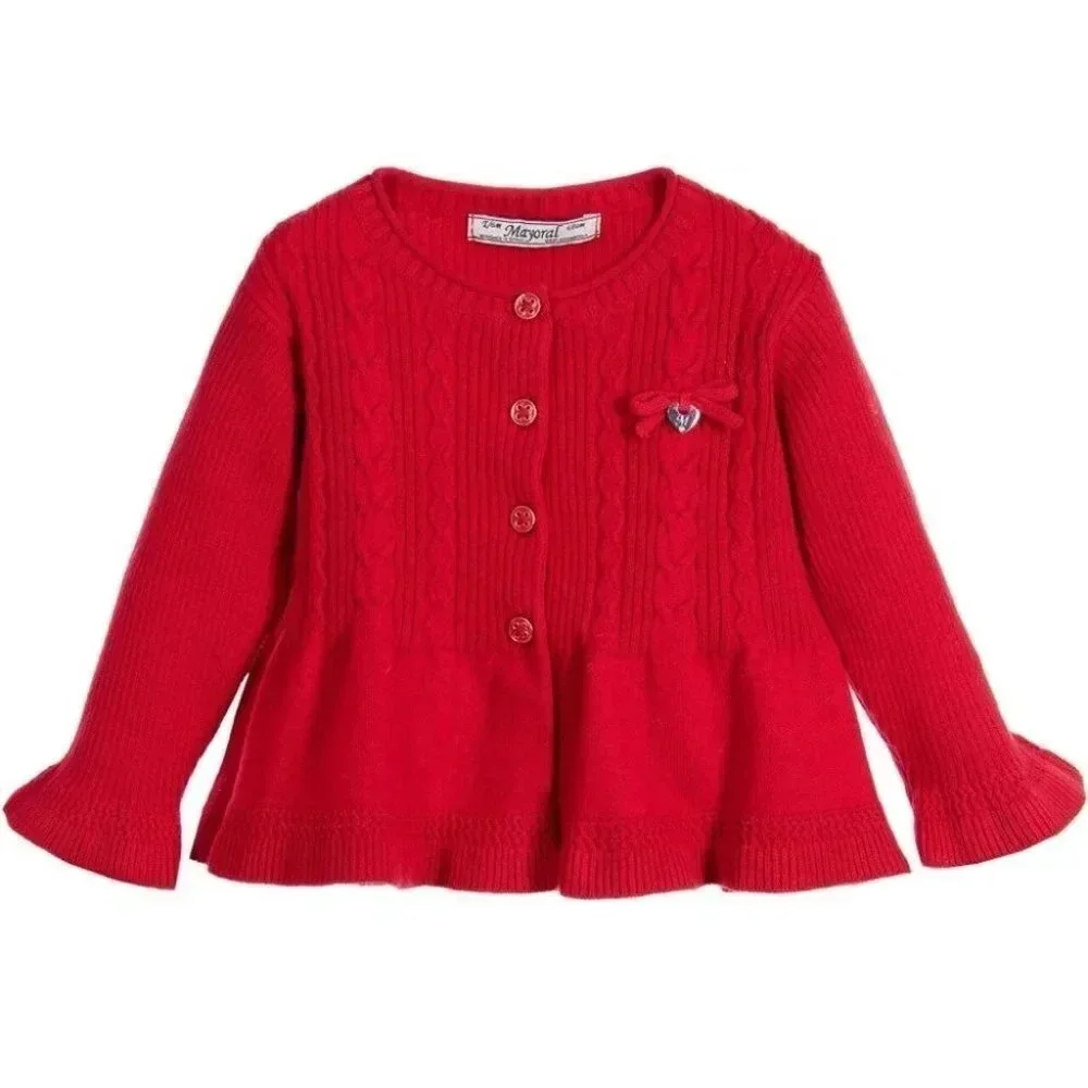NWT Mayoral Chic cardigan sweater red cable‎ knit peplum hem size 6 months
